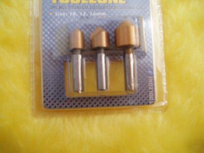 3 piece titanium coated hss countersink set :drill bits