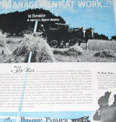New prairie farmer-lincoln land- spaper wls -8 1945 ads