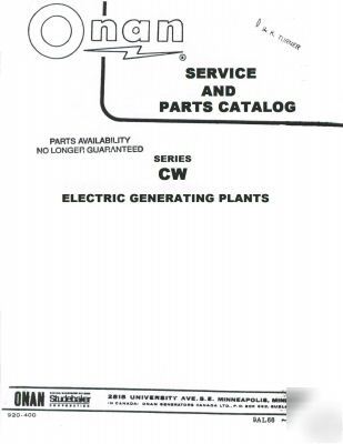 Onan cw generator service & parts manual 920-400