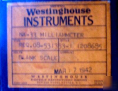 Westinghouse dc nos panel ammeter 1942