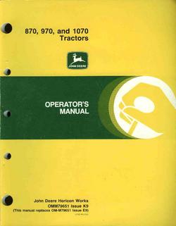 John deere operator's manual 870 970 1070 tractors vg