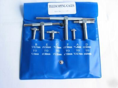 6 pc 5/16- 6 cylinder t-bore gages gage set telescoping