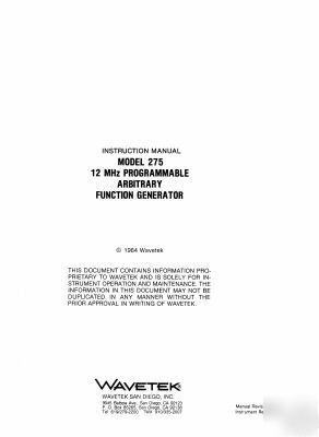 Wavetek 275 opertion & service manual