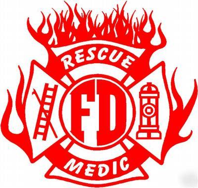 Flaming firefighter rescue medic maltese 6 x 6 inch