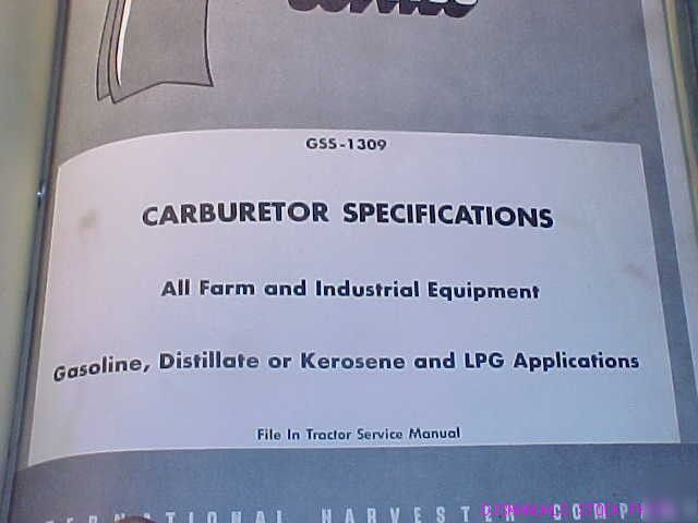 Ih carburetor specifications tractor service manual