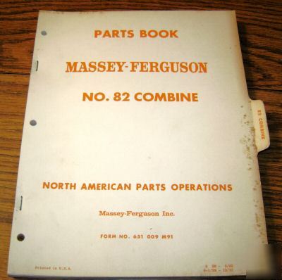 Massey ferguson 82 combine parts catalog manual mf book
