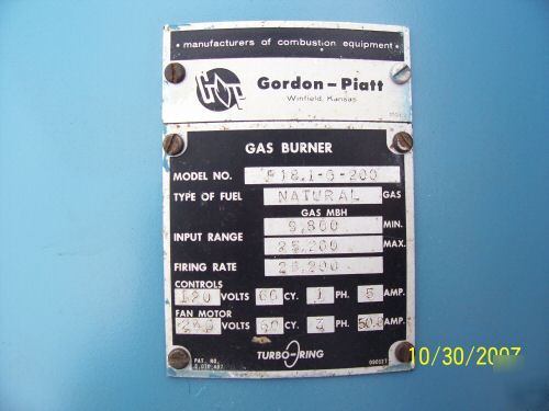 Gordon piatt F18 -1-g-200 burner for boiler steam hot 