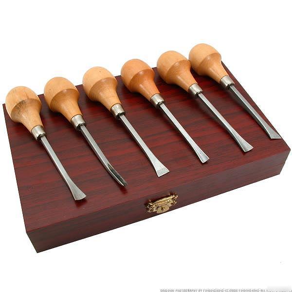 6 pcs wood carving chisels w/ wooden box tool set