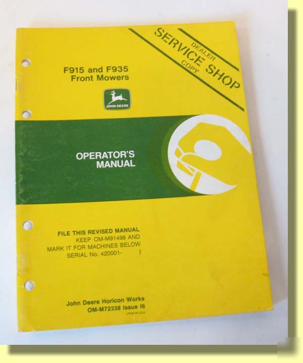 John deere operator manual F915 & F935 front mowers