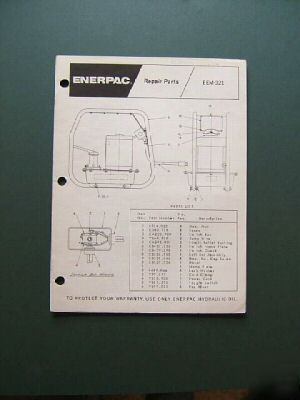 Enerpac eem-321 pump repair parts list booklet/manual