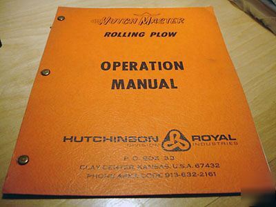 Hutchmaster rolling plow operaters manual hutch master