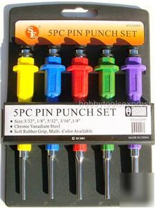 5PC long drive pin punch tools soft color rubber grips