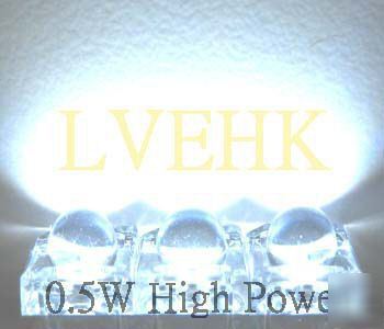 50P 5MM high power 0.5W 6-chip white flux led 50KMCD
