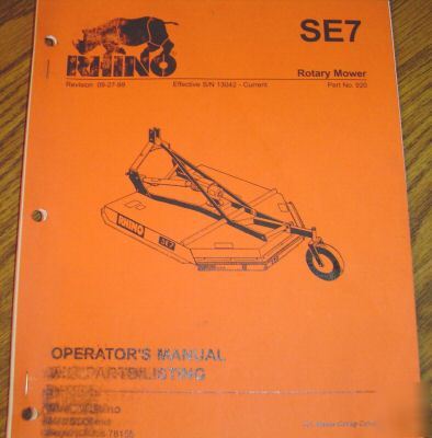 Rhino SE7 rotary mower operator's manual & parts list