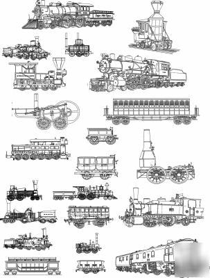 22 old train dxf designs for plasma, laser,rout cnc art