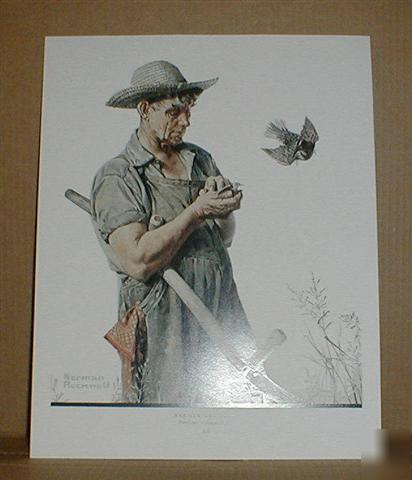 Norman rockwell farmer & birds farm nature man print