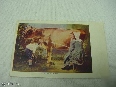Old 1909 have a drink farm cow child humor :-) postcard