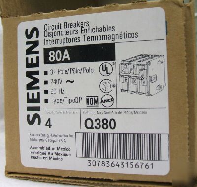 New siemens 80A circuit breakers Q380 box of 4 in box