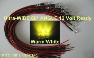 New 100PC 12V wired 5MM warm white led wide viewing f/s