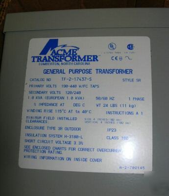 New acme general purpose transformer tf-2-17437-s 