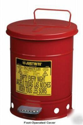 6 gallon justrite oily waste can, safety can, rags