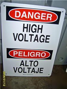 Danger high voltage aluminum safety sign BILINGUAL10X14