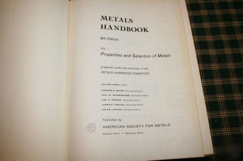Vintage 8TH edition metals handbook volume 1