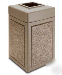38 gl. stonetec square waste receptacle beige riverrock