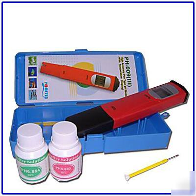 Pen type ph meter w/ temperature + 2 buffer solutions