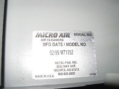 Micro air industrial air cleaning system model MT1252