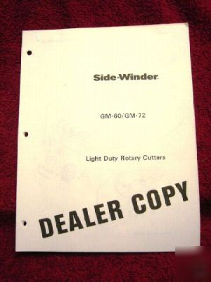 Fmc side winder mower gm-60 72 parts manual dealer copy