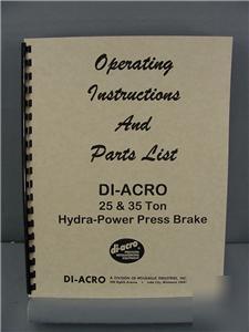 Di-acro 25 & 35 ton press brake inst.& parts manual
