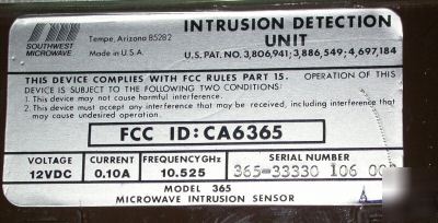 Intrusion detection unit 365 by southwest microwave