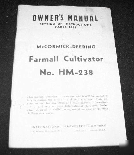 Ih intl harvester mccormick deering farmall cultivator