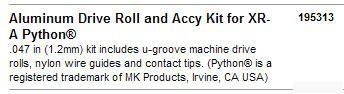 Miller 195313 aluminum drive roll/accy kit xr-a python