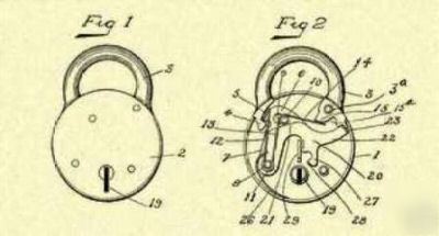 Sargent & co. padlock 1913 us patent art PRINT_L114